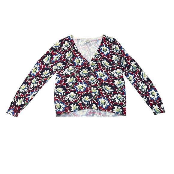 Talbots Sweater Red Black Womens LP Floral Cardigan Button Up V-Neck Ribbed Knit - Picture 3 of 6